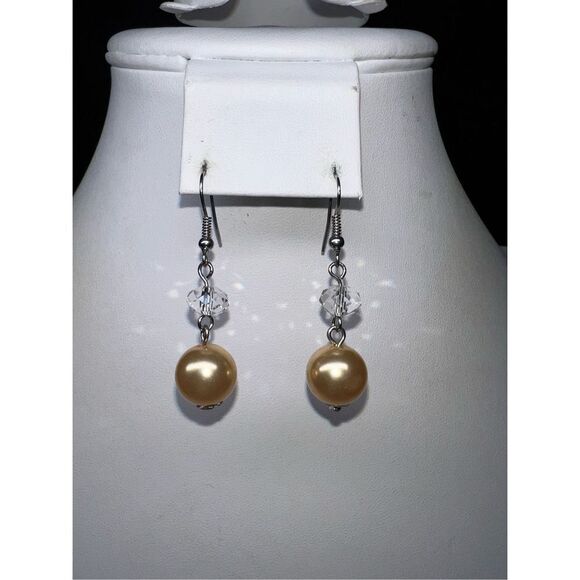 Silver Tone and Faux Pearl and crystal Earrings - Picture 5 of 6